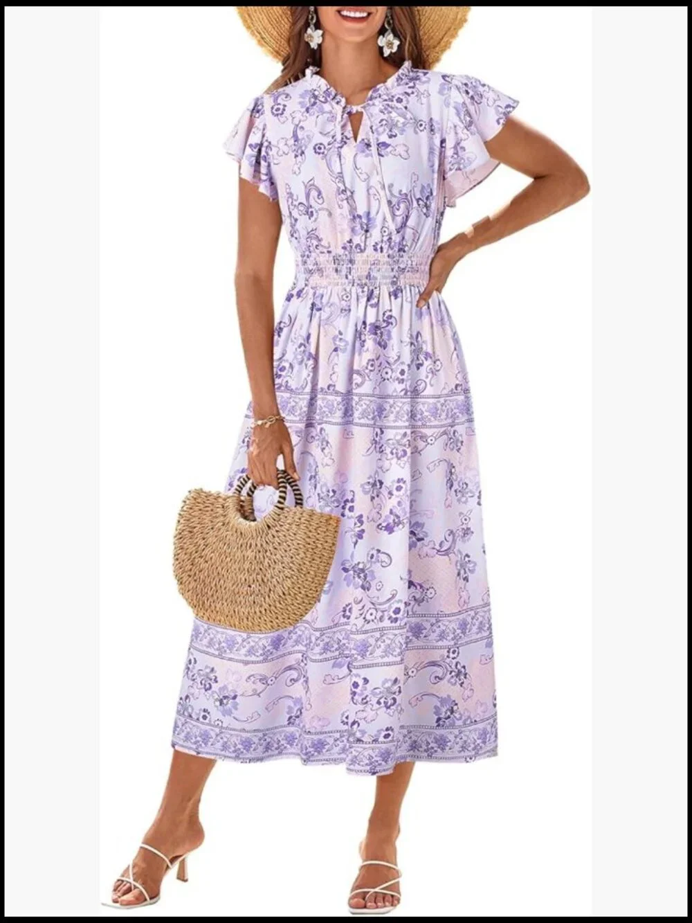 Floral Boho Maxi Dress with V-Neck and Short Sleeves